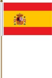 SPAIN LARGE 12" X 18" INCHES COUNTRY STICK FLAG ON 2 FOOT WOODEN STICK .. NEW AND IN A PACKAGE