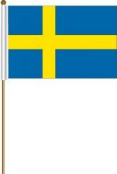 SWEDEN LARGE 12" X 18" INCHES COUNTRY STICK FLAG ON 2 FOOT WOODEN STICK .. NEW AND IN A PACKAGE