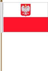 POLAND WITH EAGLE LARGE 12" X 18" INCHES COUNTRY STICK FLAG ON 2 FOOT WOODEN STICK .. NEW AND IN A PACKAGE