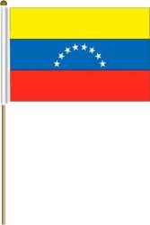 VENEZUELA LARGE 12" X 18" INCHES COUNTRY STICK FLAG ON 2 FOOT WOODEN STICK .. NEW AND IN A PACKAGE