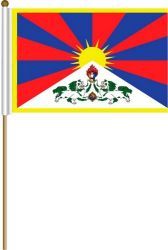TIBET LARGE 12" X 18" INCHES COUNTRY STICK FLAG ON 2 FOOT WOODEN STICK .. NEW AND IN A PACKAGE