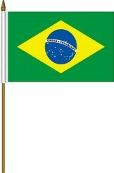 BRASIL 4" X 6" INCHES MINI COUNTRY STICK FLAG BANNER ON A 10 INCHES PLASTIC POLE .. NEW AND IN A PACKAGE