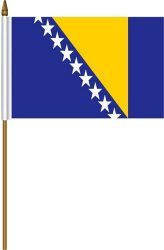 BOSNIA & HERZEGOVINA 4" X 6" INCHES MINI COUNTRY STICK FLAG BANNER ON A 10 INCHES PLASTIC POLE .. NEW AND IN A PACKAGE