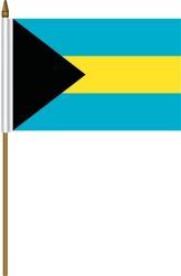 BAHAMAS 4" X 6" INCHES MINI COUNTRY STICK FLAG BANNER ON A 10 INCHES PLASTIC POLE .. NEW AND IN A PACKAGE.