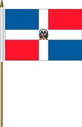 DOMINICAN REPUBLIC 4" X 6" INCHES MINI COUNTRY STICK FLAG BANNER ON A 10 INCHES PLASTIC POLE .. NEW AND IN A PACKAGE.
