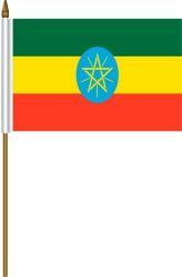 ETHIOPIA 4" X 6" INCHES MINI COUNTRY STICK FLAG BANNER ON A 10 INCHES PLASTIC POLE .. NEW AND IN A PACKAGE.