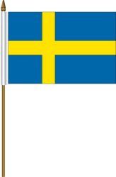 SWEDEN 4" X 6" INCHES MINI COUNTRY STICK FLAG BANNER ON A 10 INCHES PLASTIC POLE .. NEW AND IN A PACKAGE.