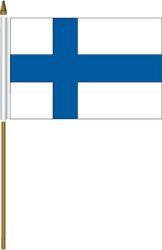 FINLAND 4" X 6" INCHES MINI COUNTRY STICK FLAG BANNER ON A 10 INCHES PLASTIC POLE .. NEW AND IN A PACKAGE.
