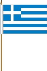 GREECE 4" X 6" INCHES MINI COUNTRY STICK FLAG BANNER ON A 10 INCHES PLASTIC POLE .. NEW AND IN A PACKAGE.