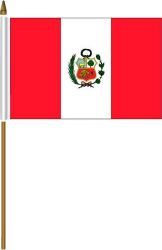 PERU 4" X 6" INCHES MINI COUNTRY STICK FLAG BANNER ON A 10 INCHES PLASTIC POLE .. NEW AND IN A PACKAGE.