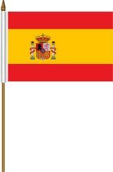 SPAIN 4" X 6" INCHES MINI COUNTRY STICK FLAG BANNER ON A 10 INCHES PLASTIC POLE .. NEW AND IN A PACKAGE.