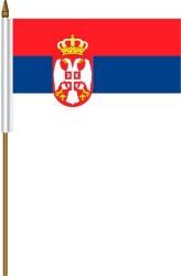 SERBIA 4" X 6" INCHES MINI COUNTRY STICK FLAG BANNER ON A 10 INCHES PLASTIC POLE .. NEW AND IN A PACKAGE.