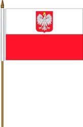 POLAND WITH EAGLE 4" X 6" INCHES MINI COUNTRY STICK FLAG BANNER ON A 10 INCHES PLASTIC POLE .. NEW AND IN A PACKAGE.