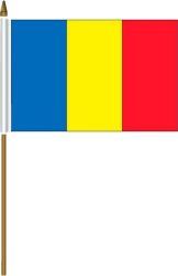 ROMANIA 4" X 6" INCHES MINI COUNTRY STICK FLAG BANNER ON A 10 INCHES PLASTIC POLE .. NEW AND IN A PACKAGE.