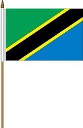 TANZANIA 4" X 6" INCHES MINI COUNTRY STICK FLAG BANNER ON A 10 INCHES PLASTIC POLE .. NEW AND IN A PACKAGE.