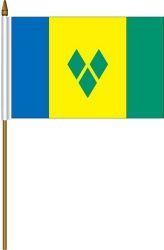 ST. VINCENT & THE GRENADINES 4" X 6" INCHES MINI COUNTRY STICK FLAG BANNER ON A 10 INCHES PLASTIC POLE .. NEW AND IN A PACKAGE.