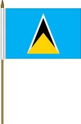 ST. LUCIA 4" X 6" INCHES MINI COUNTRY STICK FLAG BANNER ON A 10 INCHES PLASTIC POLE .. NEW AND IN A PACKAGE.