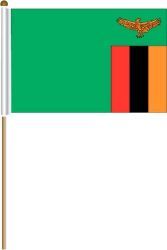 ZAMBIA LARGE 12" X 18" INCHES COUNTRY STICK FLAG ON 2 FOOT WOODEN STICK .. NEW AND IN A PACKAGE.