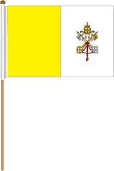 VATICAN LARGE 12" X 18" INCHES COUNTRY STICK FLAG ON 2 FOOT WOODEN STICK .. NEW AND IN A PACKAGE.