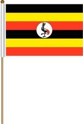 UGANDA LARGE 12" X 18" INCHES COUNTRY STICK FLAG ON 2 FOOT WOODEN STICK .. NEW AND IN A PACKAGE.