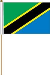TANZANIA LARGE 12" X 18" INCHES COUNTRY STICK FLAG ON 2 FOOT WOODEN STICK .. NEW AND IN A PACKAGE.