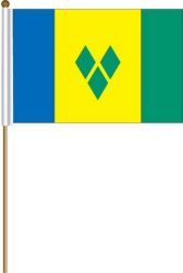 ST. VINCENT & THE GRENADINES LARGE 12" X 18" INCHES COUNTRY STICK FLAG ON 2 FOOT WOODEN STICK .. NEW AND IN A PACKAGE.