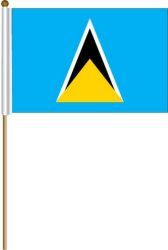 ST. LUCIA LARGE 12" X 18" INCHES COUNTRY STICK FLAG ON 2 FOOT WOODEN STICK .. NEW AND IN A PACKAGE.
