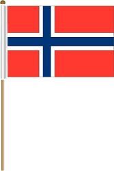 NORWAY LARGE 12" X 18" INCHES COUNTRY STICK FLAG ON 2 FOOT WOODEN STICK .. NEW AND IN A PACKAGE.