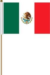 MEXICO LARGE 12" X 18" INCHES COUNTRY STICK FLAG ON 2 FOOT WOODEN STICK .. NEW AND IN A PACKAGE.