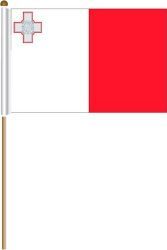 MALTA LARGE 12" X 18" INCHES COUNTRY STICK FLAG ON 2 FOOT WOODEN STICK .. NEW AND IN A PACKAGE.