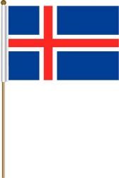 ICELAND LARGE 12" X 18" INCHES COUNTRY STICK FLAG ON 2 FOOT WOODEN STICK .. NEW AND IN A PACKAGE.