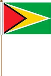 GUYANA LARGE 12" X 18" INCHES COUNTRY STICK FLAG ON 2 FOOT WOODEN STICK .. NEW AND IN A PACKAGE.