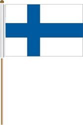 FINLAND LARGE 12" X 18" INCHES COUNTRY STICK FLAG ON 2 FOOT WOODEN STICK .. NEW AND IN A PACKAGE.