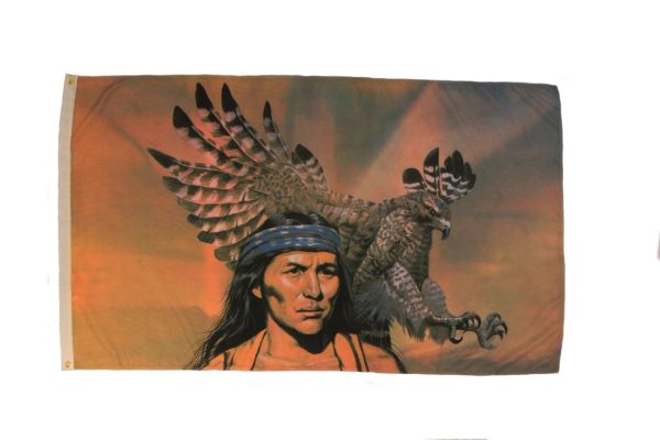 NATIVE CHIEF WITH EAGLE 3' X 5' FEET PICTURE FLAG BANNER .. NEW AND IN A PACKAGE