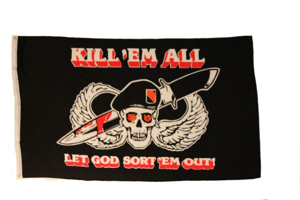 KILL 'EM ALL 3' X 5' FEET PICTURE FLAG BANNER .. NEW AND IN A PACKAGE