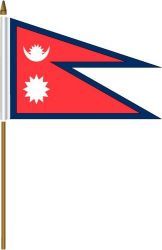 NEPAL 4" X 6" INCHES MINI COUNTRY STICK FLAG BANNER ON A 10 INCHES PLASTIC POLE .. NEW AND IN A PACKAGE.