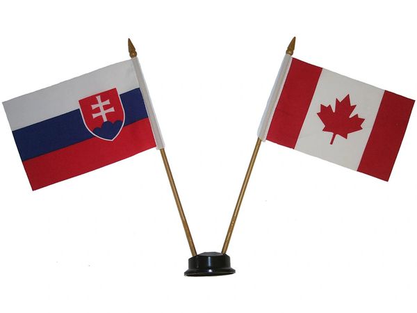 SERBIA & CANADA SMALL 4" X 6" INCHES MINI DOUBLE COUNTRY STICK FLAG BANNER ON A 10 INCHES PLASTIC POLE .. NEW AND IN A PACKAGE