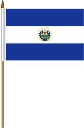 EL SALVADOR 4" X 6" INCHES MINI COUNTRY STICK FLAG BANNER ON A 10 INCHES PLASTIC POLE .. NEW AND IN A PACKAGE.
