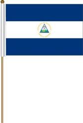NICARAGUA LARGE 12" X 18" INCHES COUNTRY STICK FLAG ON 2 FOOT WOODEN STICK .. NEW AND IN A PACKAGE