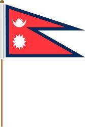 NEPAL LARGE 12" X 18" INCHES COUNTRY STICK FLAG ON 2 FOOT WOODEN STICK .. NEW AND IN A PACKAGE
