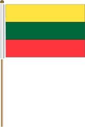 LITHUANIA LARGE 12" X 18" INCHES COUNTRY STICK FLAG ON 2 FOOT WOODEN STICK .. NEW AND IN A PACKAGE