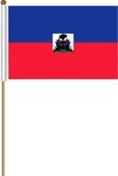 HAITI LARGE 12" X 18" INCHES COUNTRY STICK FLAG ON 2 FOOT WOODEN STICK .. NEW AND IN A PACKAGE