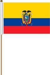 ECUADOR LARGE 12" X 18" INCHES COUNTRY STICK FLAG ON 2 FOOT WOODEN STICK .. NEW AND IN A PACKAGE