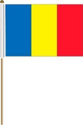 ROMANIA LARGE 12" X 18" INCHES COUNTRY STICK FLAG ON 2 FOOT WOODEN STICK .. NEW AND IN A PACKAGE