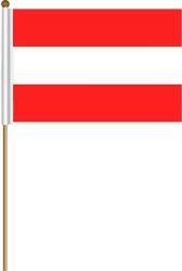 AUSTRIA LARGE 12" X 18" INCHES COUNTRY STICK FLAG ON 2 FOOT WOODEN STICK .. NEW AND IN A PACKAGE
