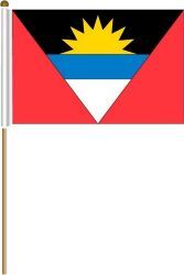 ANTIGUA & BARBUDA LARGE 12" X 18" INCHES COUNTRY STICK FLAG ON 2 FOOT WOODEN STICK .. NEW AND IN A PACKAGE