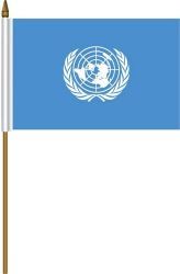 UNITED NATIONS 4" X 6" INCHES MINI STICK FLAG BANNER ON A 10 INCHES PLASTIC POLE .. NEW AND IN A PACKAGE.
