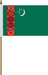 TURKMENISTAN 4" X 6" INCHES MINI COUNTRY STICK FLAG BANNER ON A 10 INCHES PLASTIC POLE .. NEW AND IN A PACKAGE.