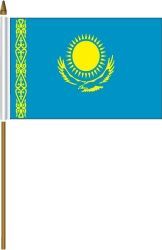 KAZAKHSTAN 4" X 6" INCHES MINI COUNTRY STICK FLAG BANNER ON A 10 INCHES PLASTIC POLE .. NEW AND IN A PACKAGE.