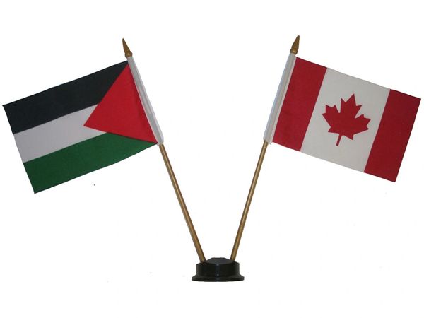 SUDAN & CANADA SMALL 4" X 6" INCHES MINI DOUBLE COUNTRY STICK FLAG BANNER ON A 10 INCHES PLASTIC POLE .. NEW AND IN A PACKAGE